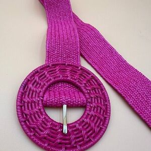 Jmaclaughing Woven Pink Belt with Round Buckle